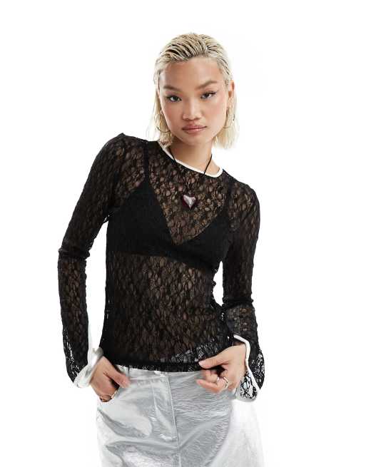 Monki Long Sleeve Lace Top In Black Asos 1917