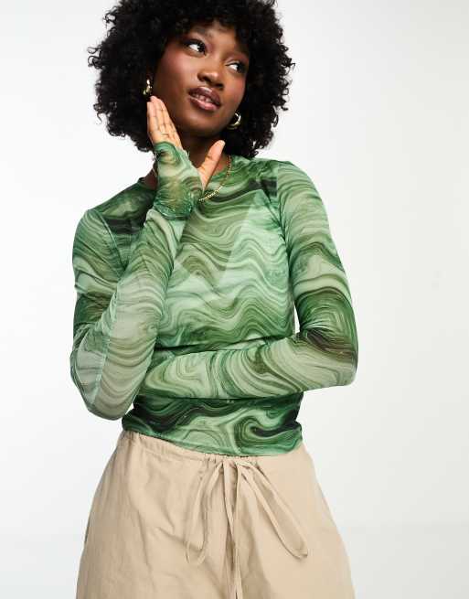 Green mesh top long sleeve online