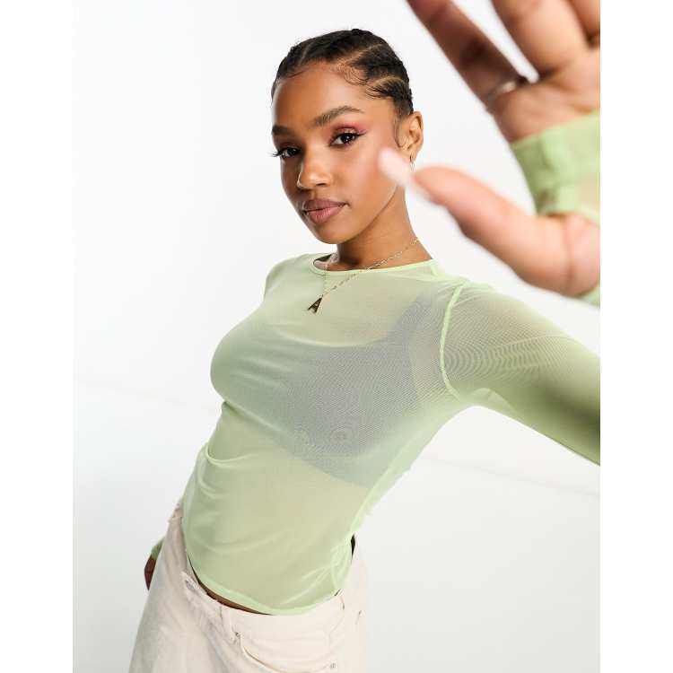 Green mesh long sleeve top online