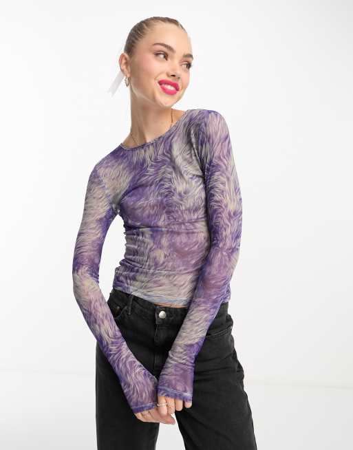 Purple mesh cheap long sleeve top