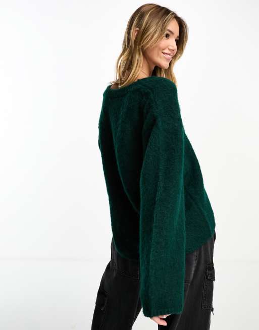 Monki long sleeve midi cardigan in dark green ASOS