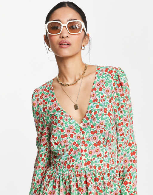 Monki long sleeve midi dress in floral print | ASOS
