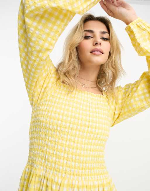 Yellow long sleeve midi hot sale dress