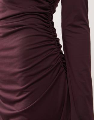 Monki Long Sleeve Mini Dress In Brown