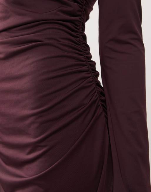 Monki long sleeve mini dress in burgundy, 2 of 4
