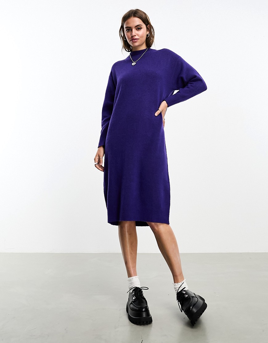 Monki long sleeve oversized knitted dress in purple