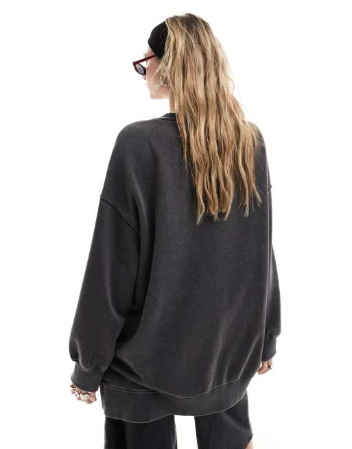 Monki long sleeve oversized sweater in acid washed black ASOS