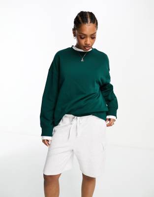 Monki Long Sleeve Ribbed Top In Dark Green