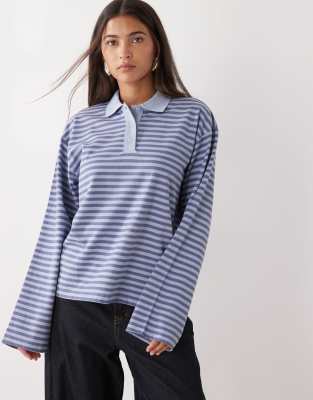 Monki Long Sleeve Rugby Top In Blue