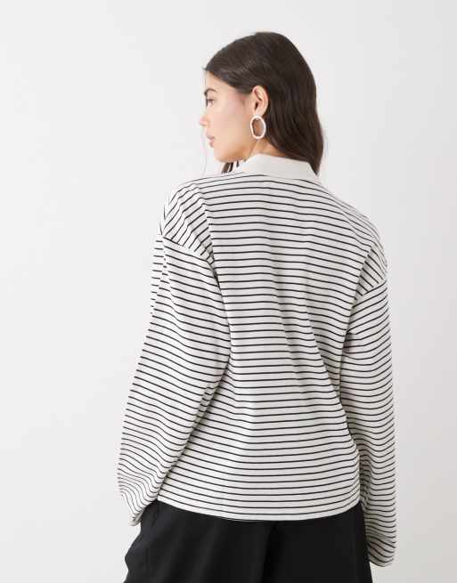 Monki long sleeve rugby top in white stripe, 4 of 4