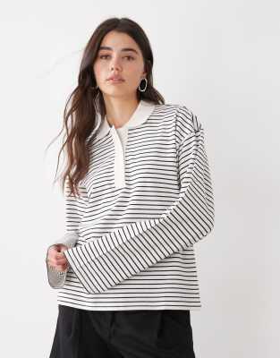 Monki long sleeve rugby top in white stripes