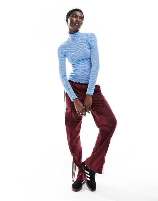 Monki long sleeve sheer ribbed high neck top with lettuce