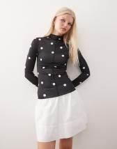 COLLUSION deep v slinky long sleeve top in chocolate
