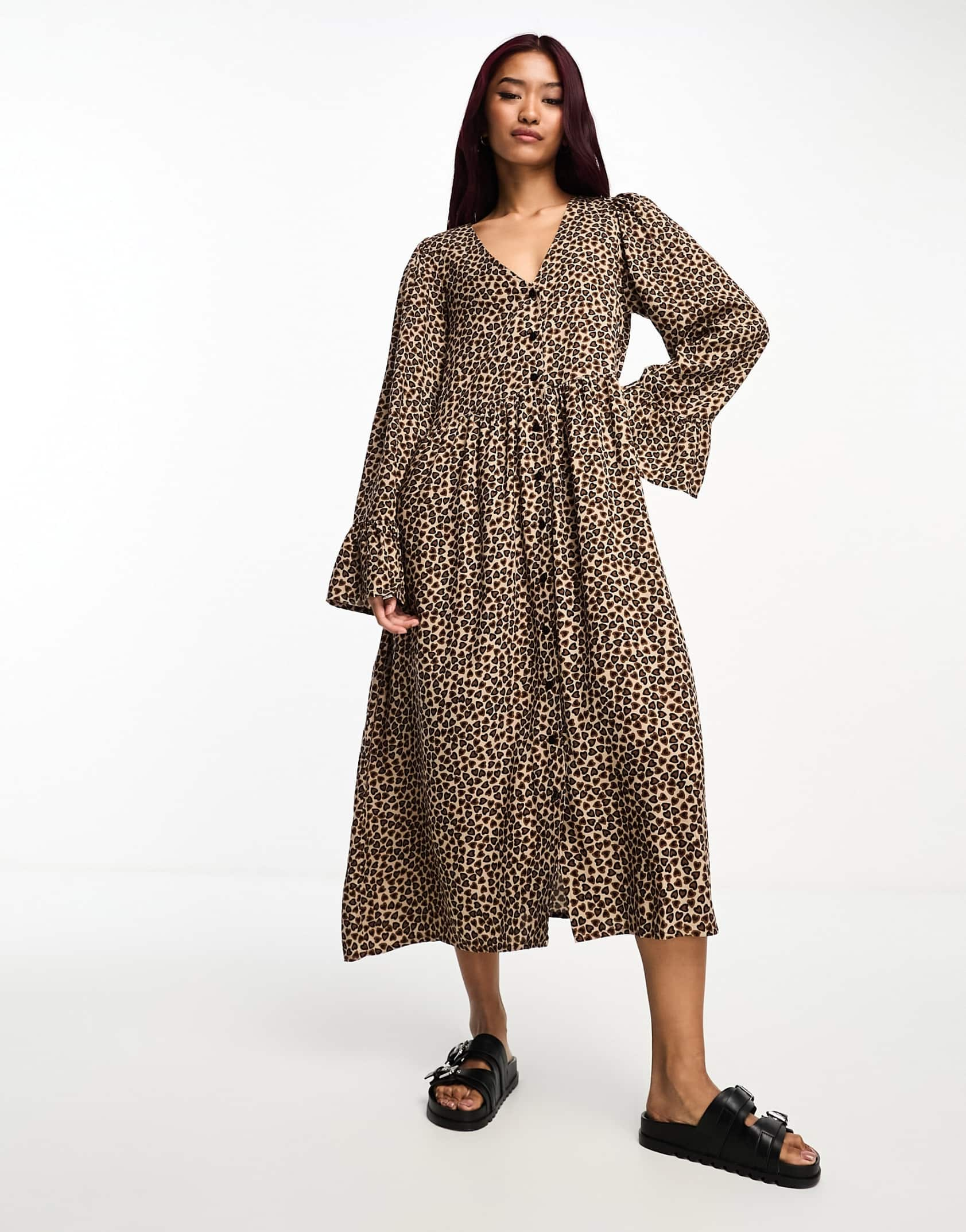 Monki long sleeve smock dress in leoheart print ASOS Price Checker