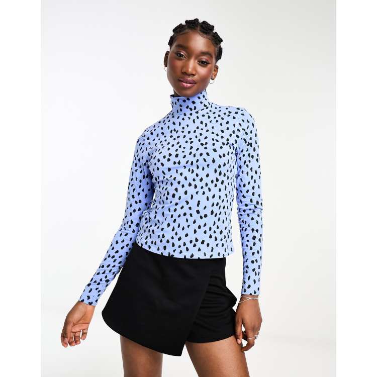 Monki long sleeve spot print top in blue | ASOS