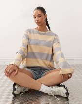 ASOS DESIGN long sleeve textured striped tee in navy and white