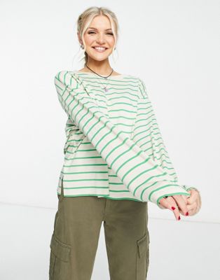 Monki long sleeve t-shirt in green stripe