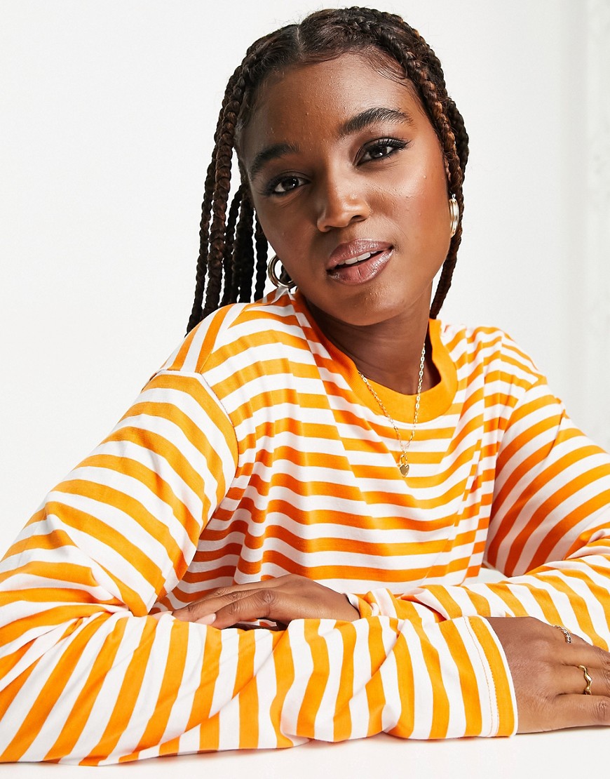 Monki long sleeve T-shirt in orange and white stripe