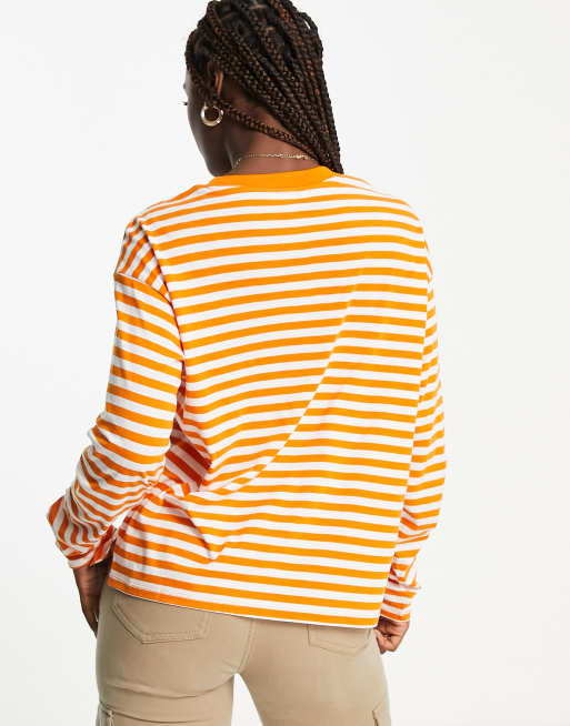 Monki long sleeve T-shirt in orange and white stripe