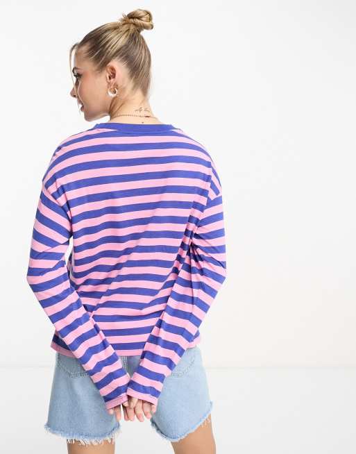 Pink and blue long sleeve sale shirt