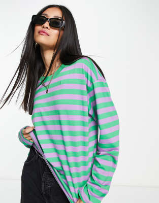 Monki long sleeve t-shirt in purple stripe