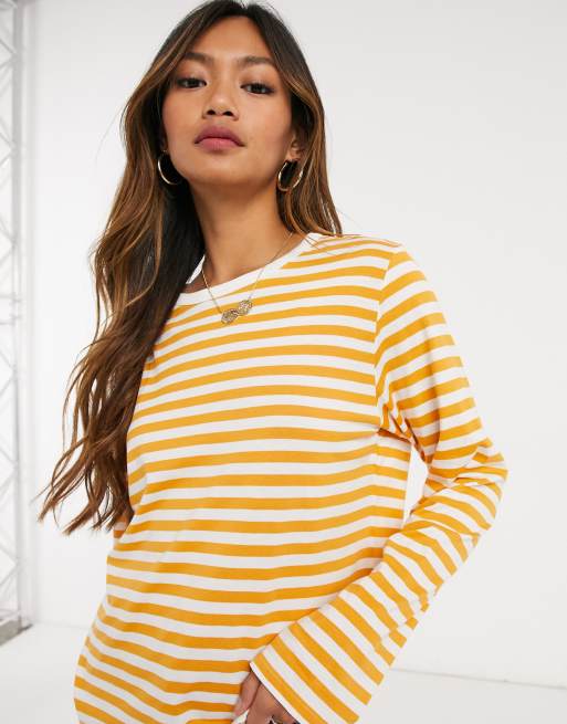 White and yellow cheap striped long sleeve shirt