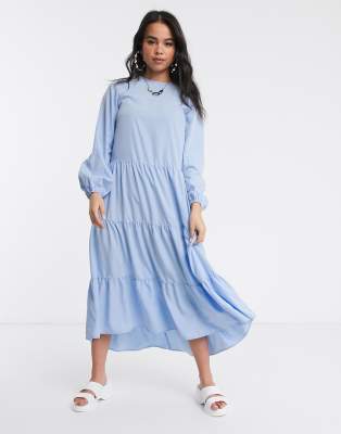 long sleeve midi dress blue