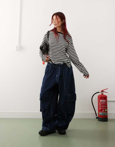 Monki long sleeve top in black and white stripe - view 1
