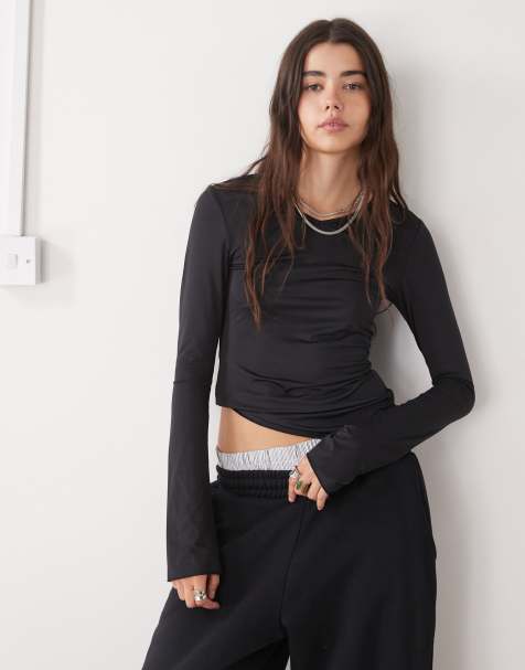 Monki long sleeve top in black - view 1