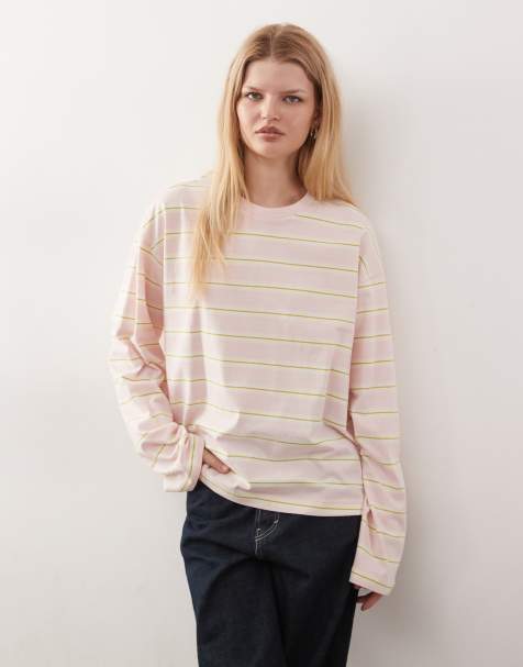 Monki long sleeve top in light pink stripe - view 1