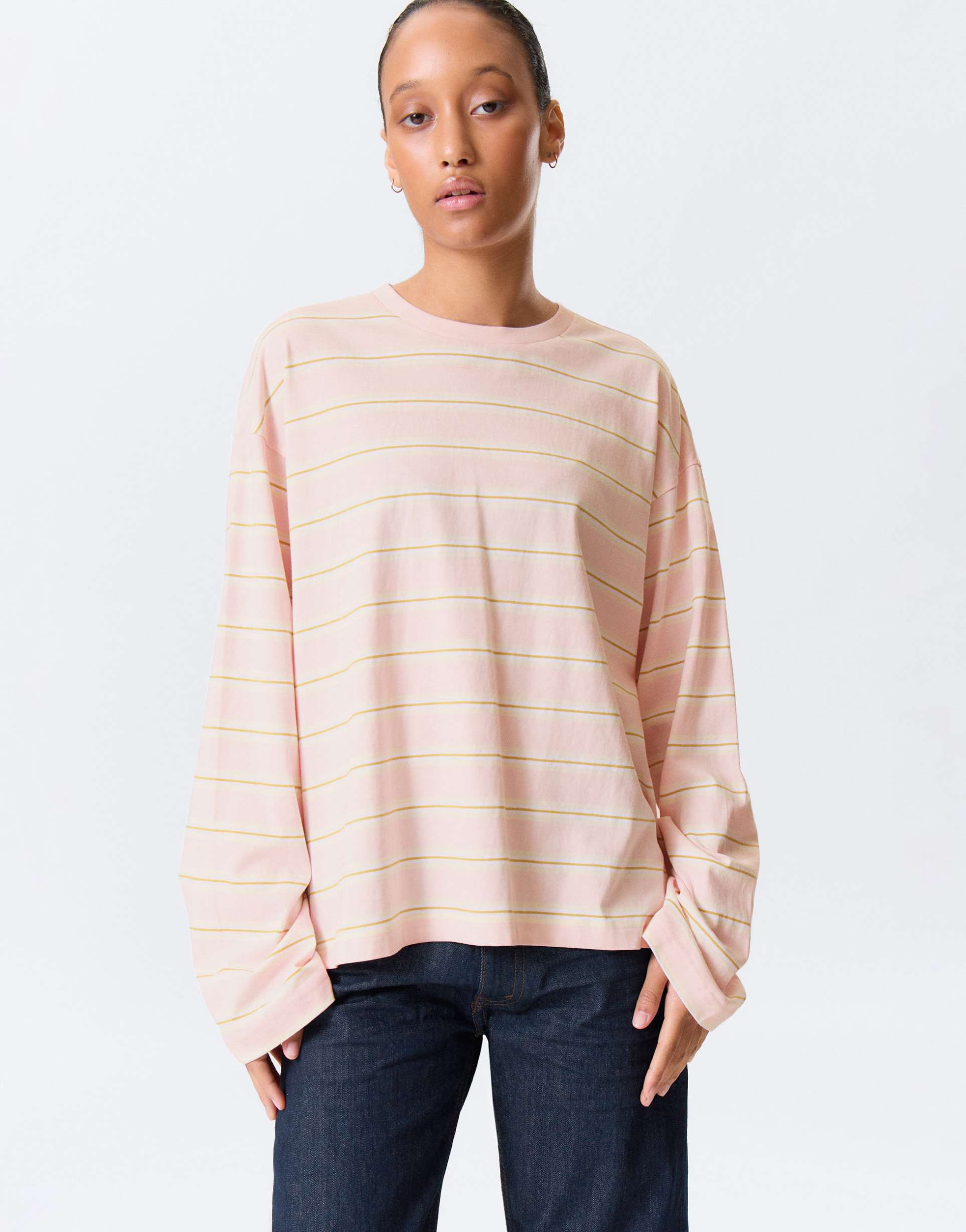 monki long sleeve top in light pink stripe