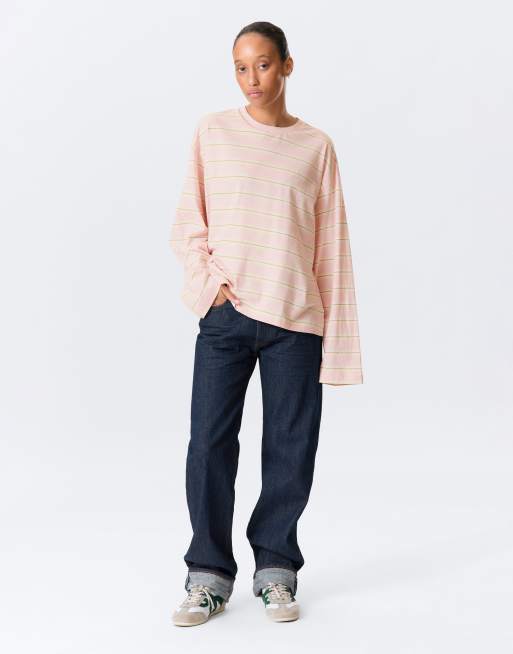 Monki long sleeve top in light pink stripe, 3 of 3