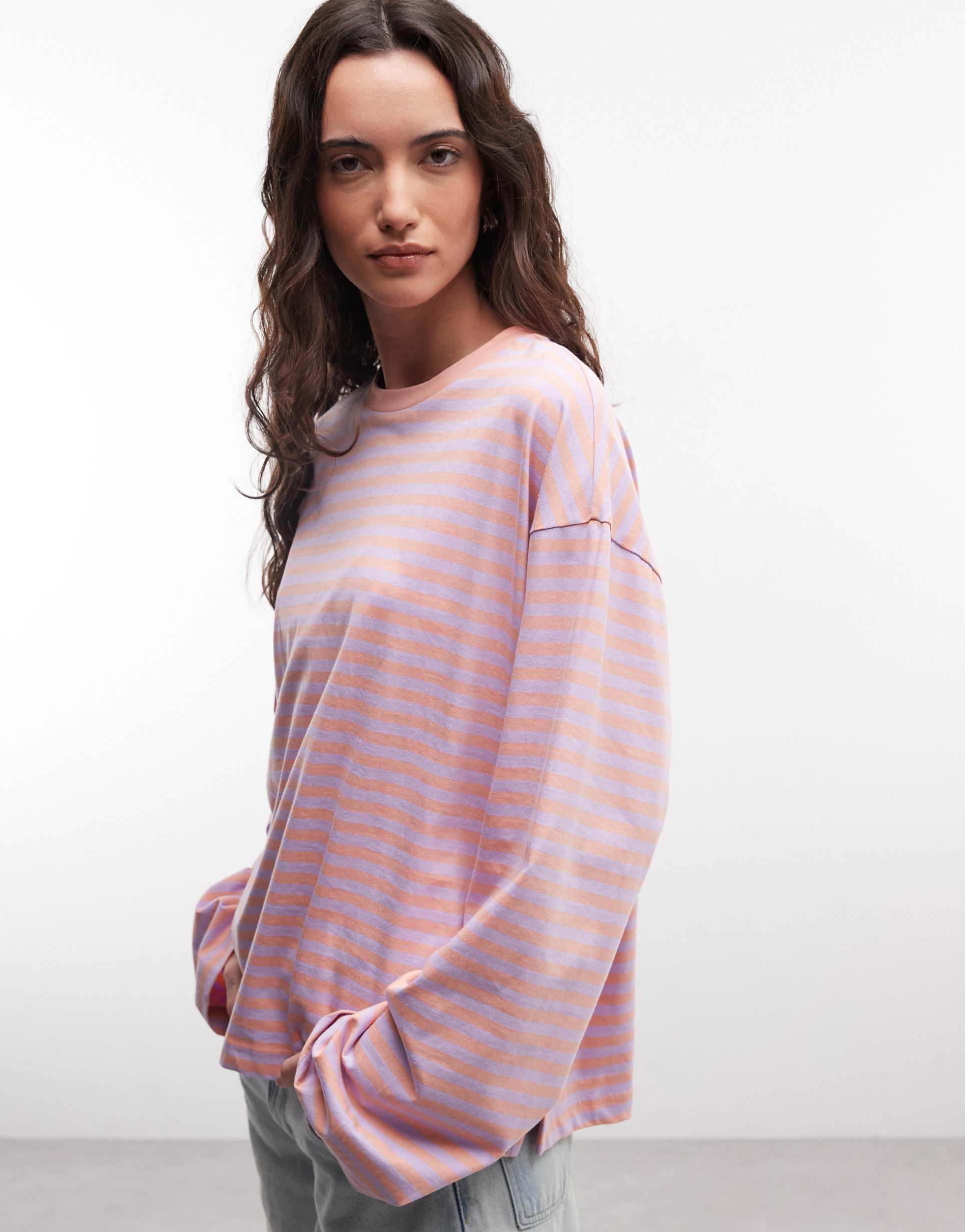monki long sleeve top in lilac and peach stripe