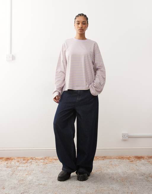 Monki long sleeve top in lilac stripes, 2 of 4
