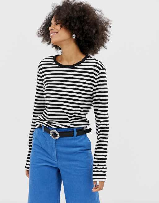 Monki Long Sleeve Top In Mono Stripe Asos