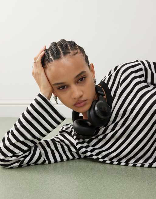 Monki long sleeve top in off white and black stripes