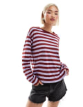[Monki] Monki long sleeve top in red and purple stripes-Multi 2XS Red And Purple