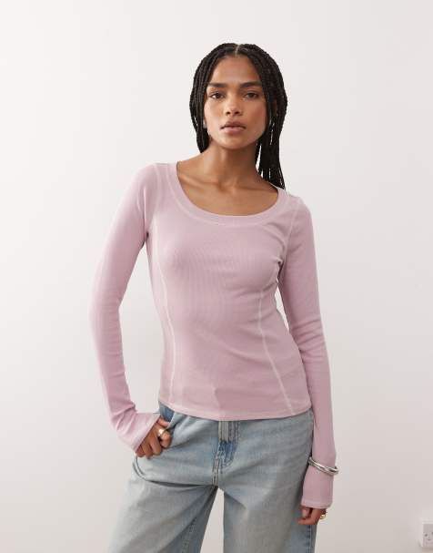 Monki long sleeve top with seam detail in dusty pink - view 1