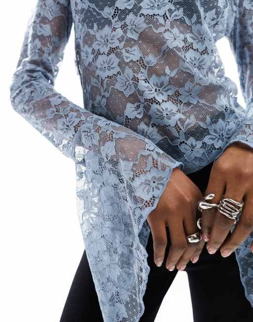 yilon lace gather tops グレー　トップス SLY tシャツ HOLE LACE TOPS ホール レース トップス レディース