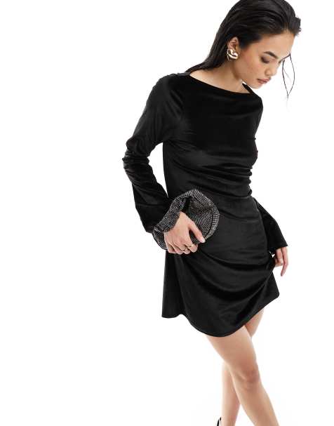 Rare London asymmetric one shoulder lace mini dress in black