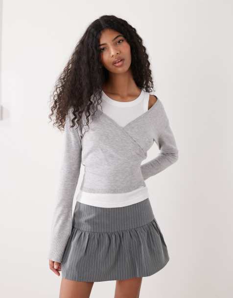 Monki long sleeve wrap cardigan in gray - view 1