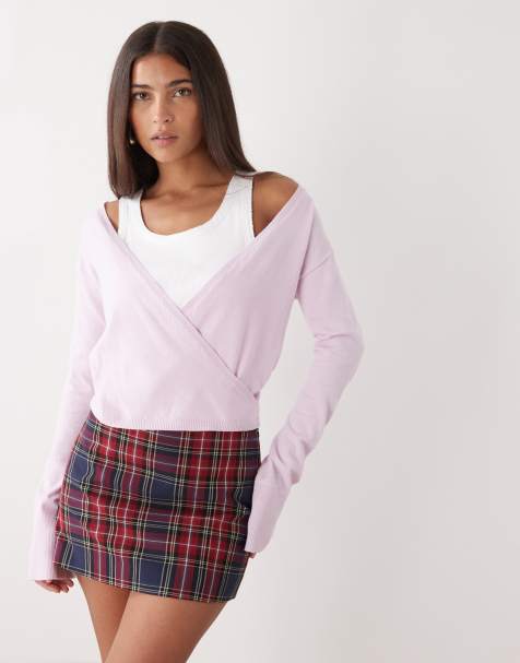 Monki long sleeve wrap cardigan in light pink - view 1