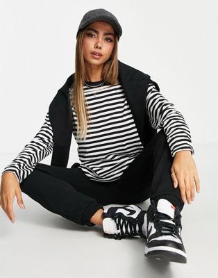 Monki long sleeved top in black and white stripe