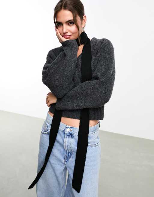 Monki long thin scarf in black