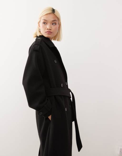 Monki longline belted trench coat in black, 2 of 4