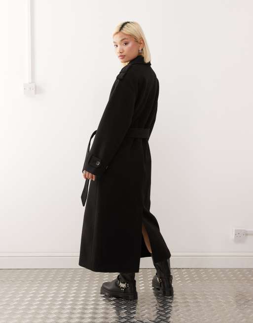 Monki longline belted trench coat in black, 3 of 4
