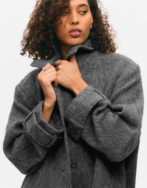 Monki longline coat with wool in dark gray | ASOS