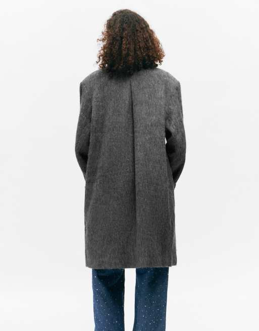 Monki longline coat with wool in dark gray