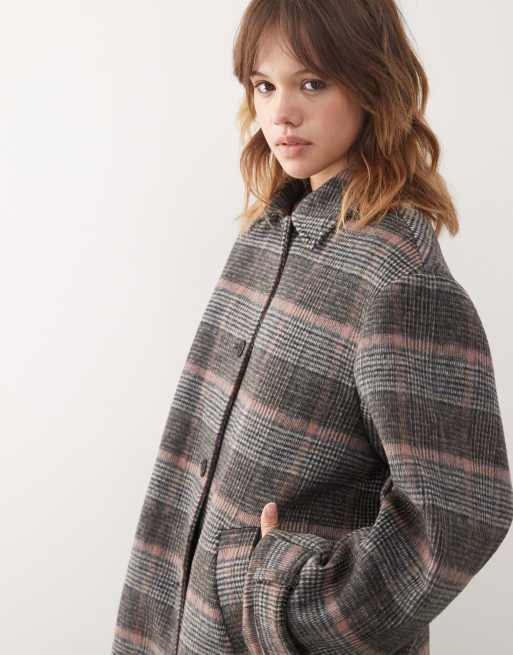 Monki longline coat with wool in gray plaid , 3 of 4