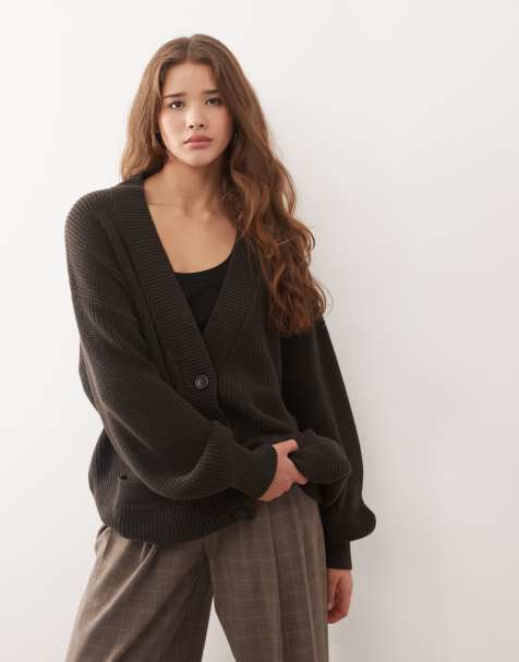 Monki longline knitted oversized cardigan in charcoal grey - view 1